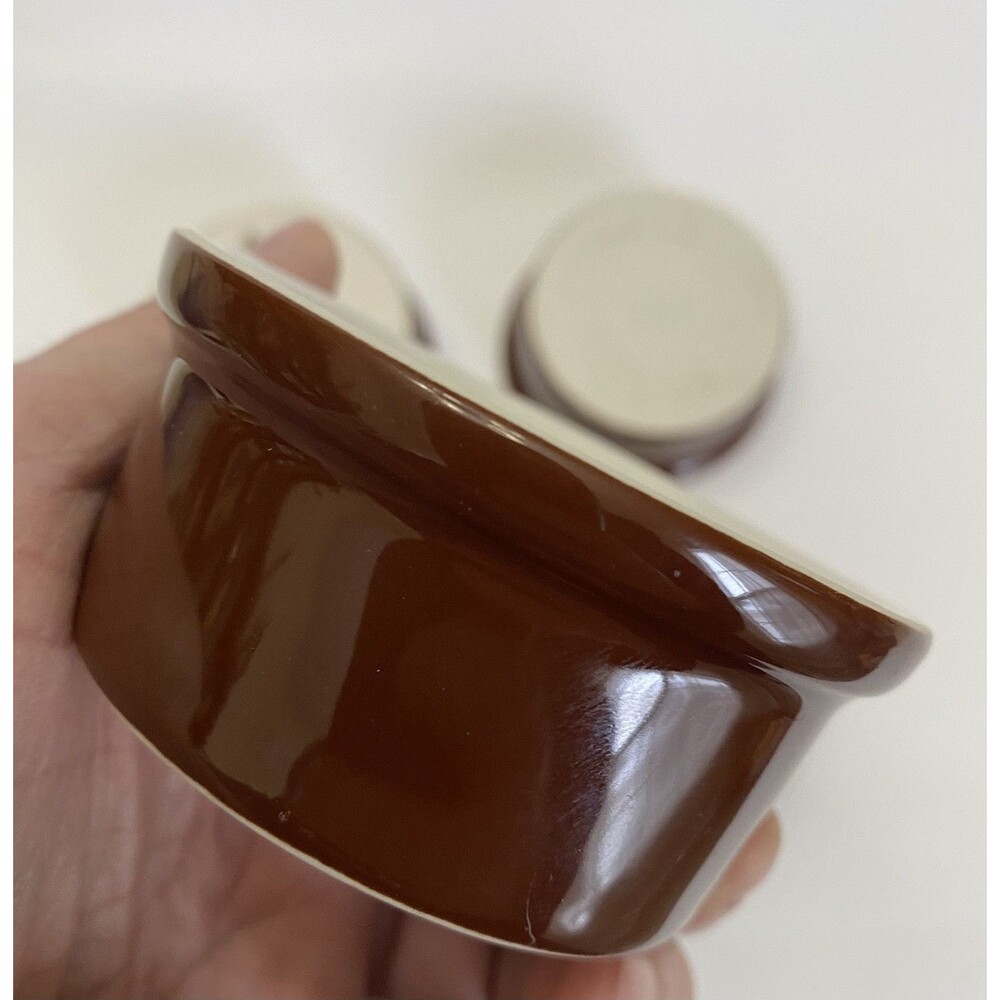 New HALL USA Vintage Set of 4 White/Brown Oven Ware 3" Ceramic Bowls Souffle NOS - Picture 8 of 12